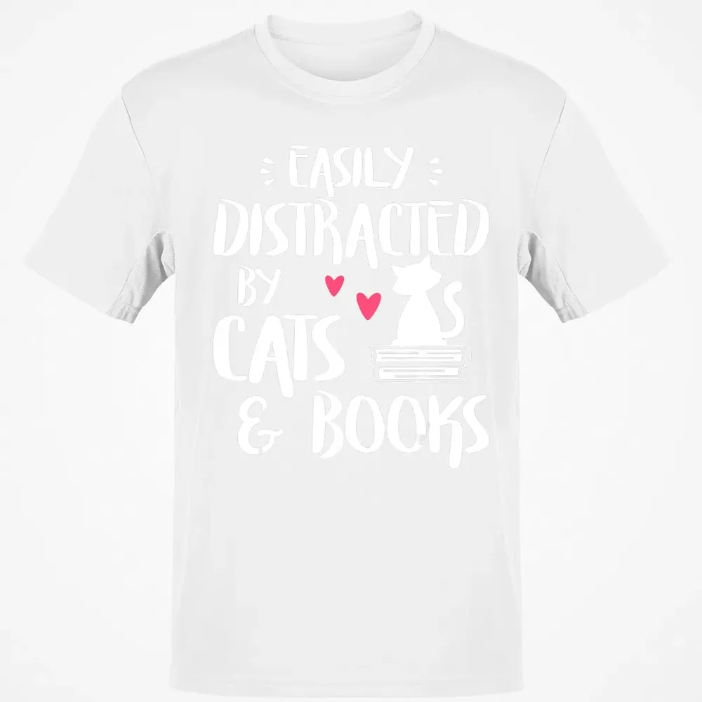 Easily Distracted by Cats and Books   Cat & Book Lover Classic Unisex T-Shirt - 13