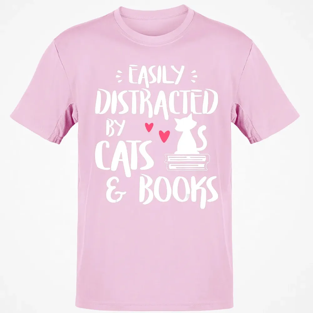 Easily Distracted by Cats and Books   Cat & Book Lover Classic Unisex T-Shirt - 6