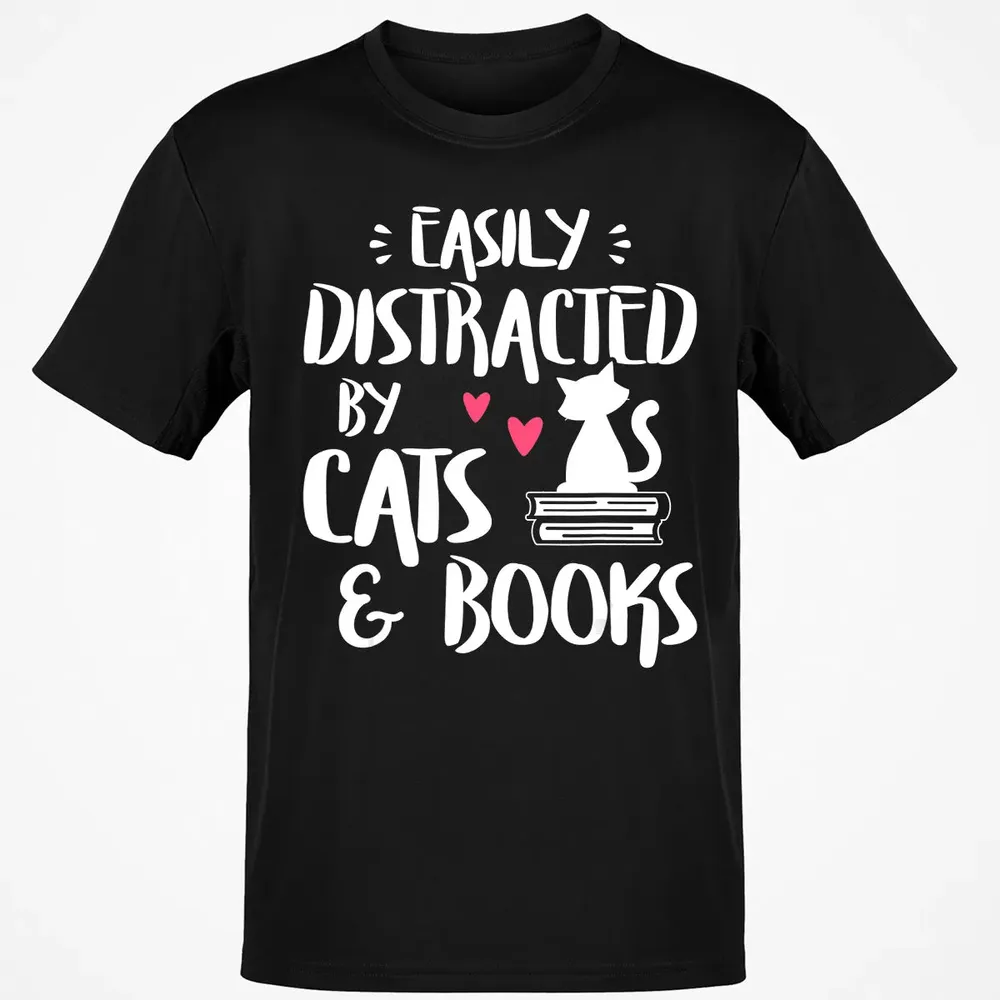Easily Distracted by Cats and Books   Cat & Book Lover Classic Unisex T-Shirt - 2