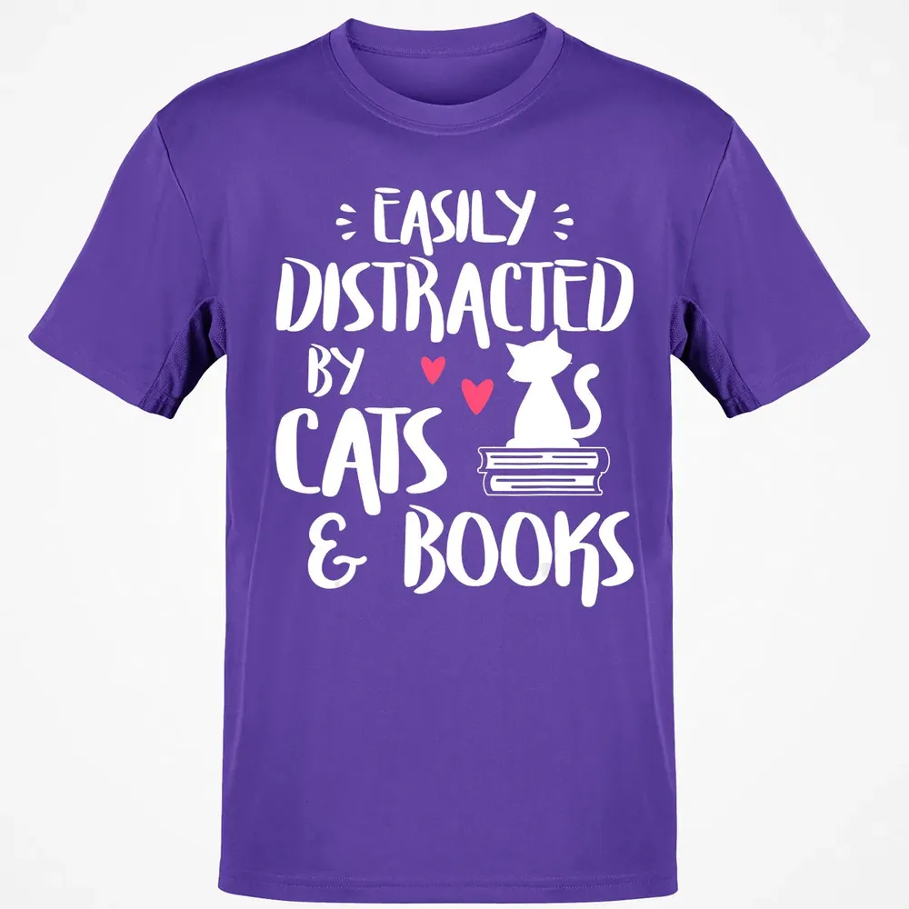 Easily Distracted by Cats and Books   Cat & Book Lover Classic Unisex T-Shirt - 10