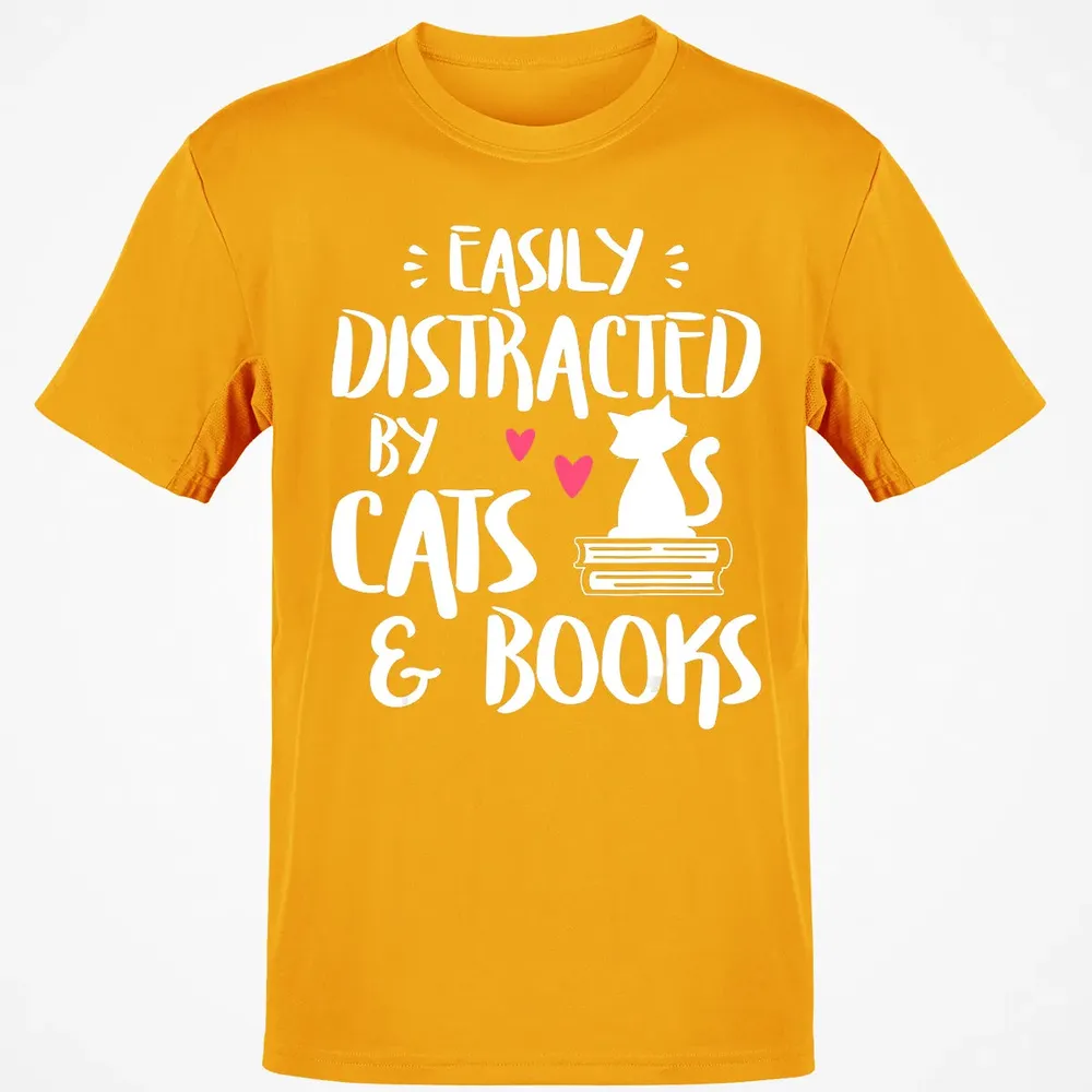 Easily Distracted by Cats and Books   Cat & Book Lover Classic Unisex T-Shirt - 5