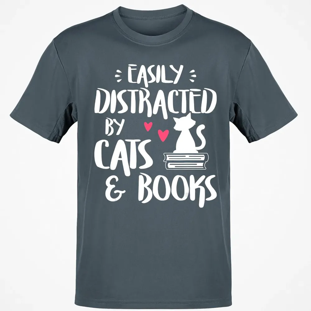 Easily Distracted by Cats and Books   Cat & Book Lover Classic Unisex T-Shirt - 4