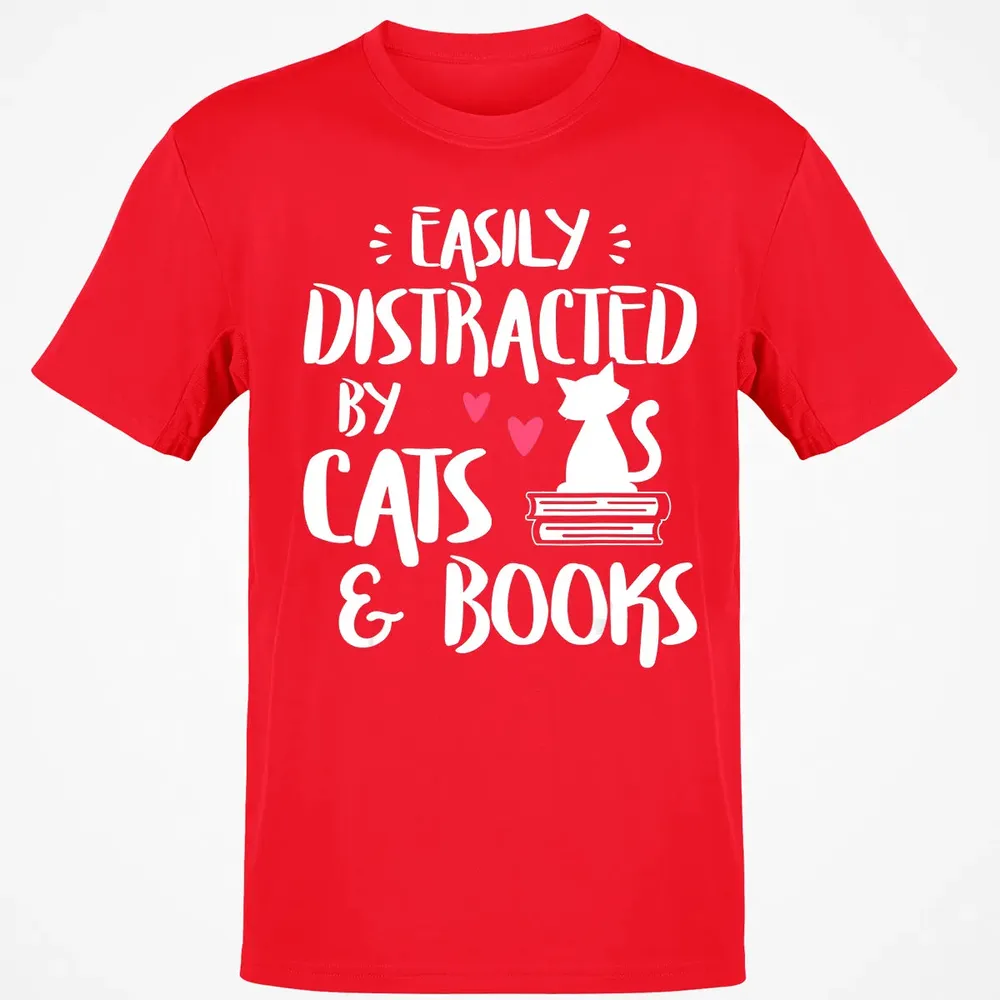 Easily Distracted by Cats and Books   Cat & Book Lover Classic Unisex T-Shirt - 11