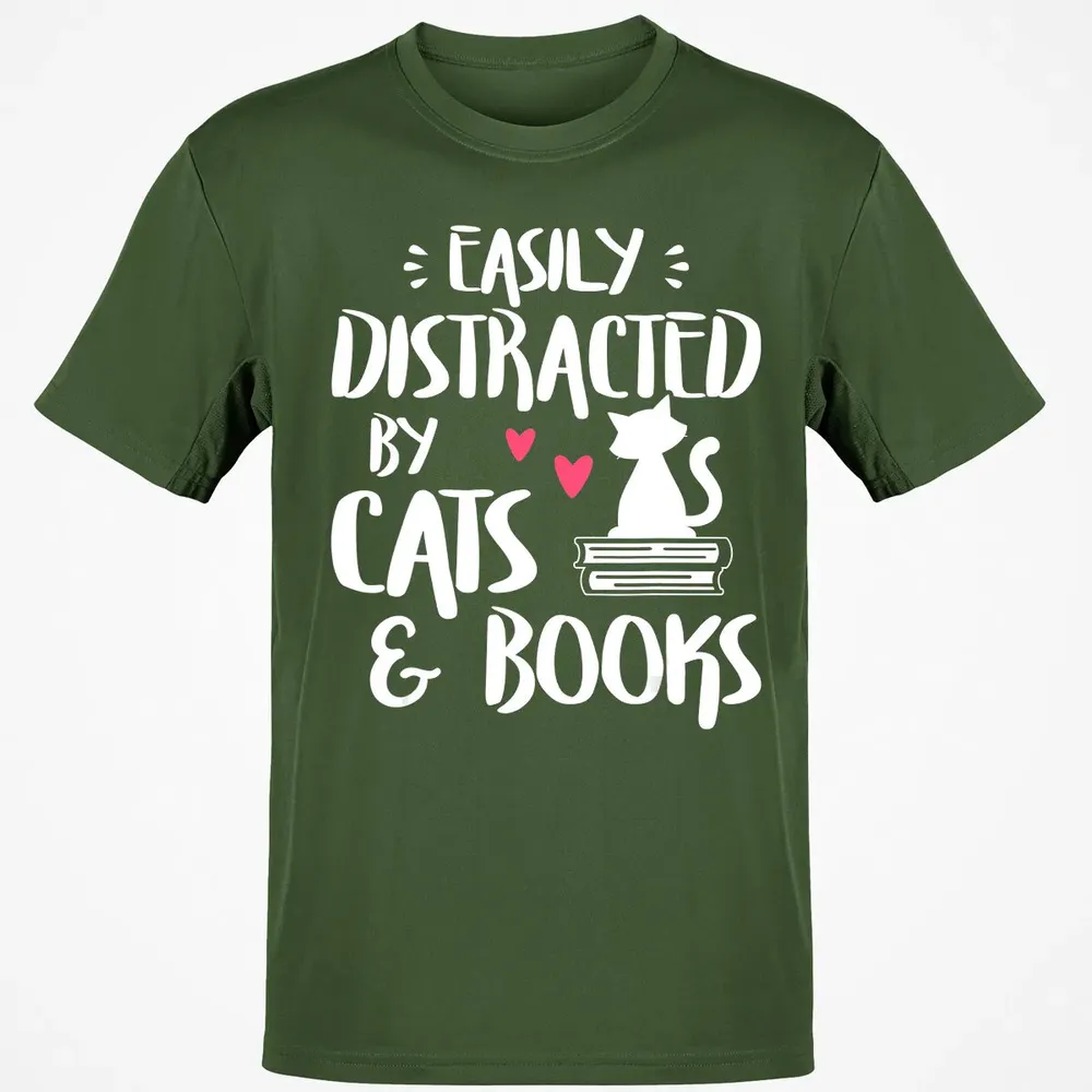 Easily Distracted by Cats and Books   Cat & Book Lover Classic Unisex T-Shirt - 7