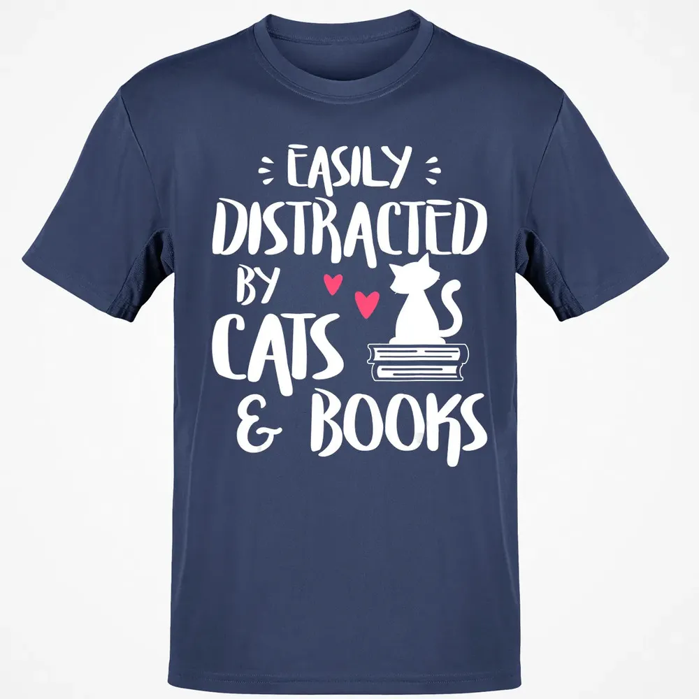 Easily Distracted by Cats and Books   Cat & Book Lover Classic Unisex T-Shirt - 8