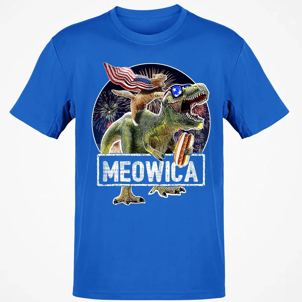 Meowica American Flag Cat T Rex Dinosaur 4th of July Kids Classic Unisex T-Shirt - 12