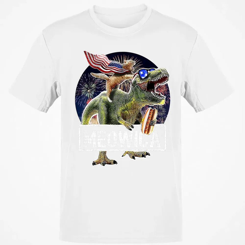 Meowica American Flag Cat T Rex Dinosaur 4th of July Kids Classic Unisex T-Shirt - 13