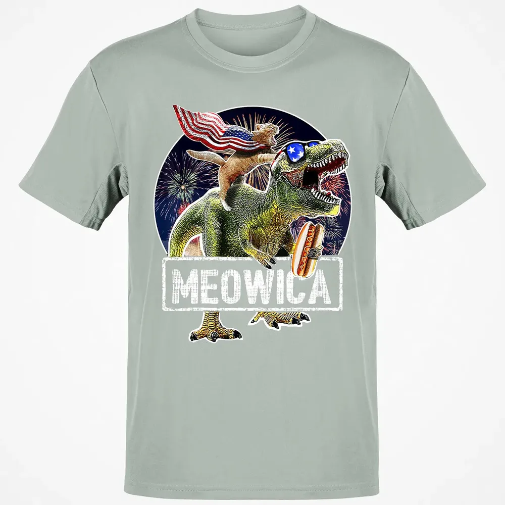 Meowica American Flag Cat T Rex Dinosaur 4th of July Kids Classic Unisex T-Shirt - 3