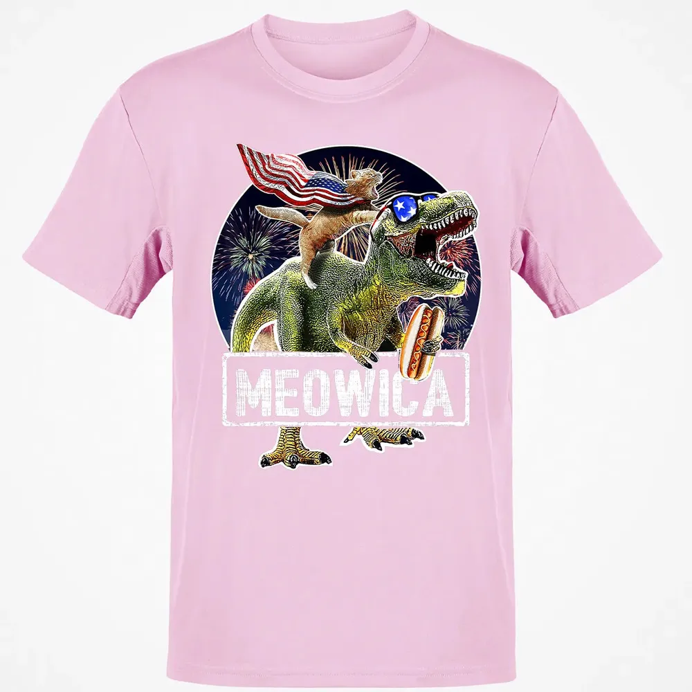 Meowica American Flag Cat T Rex Dinosaur 4th of July Kids Classic Unisex T-Shirt - 6