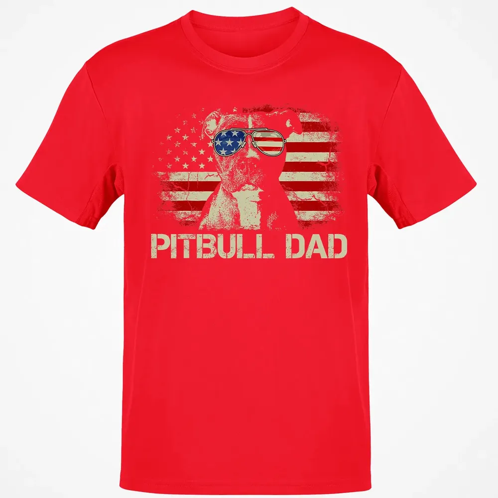 Mens Best Pitbull Dad Ever  American Flag 4th Of July Gift Classic Unisex T-Shirt - 11