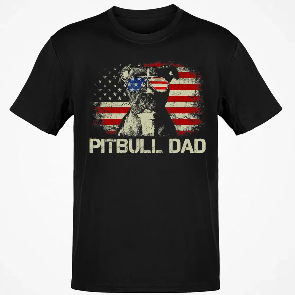 Mens Best Pitbull Dad Ever  American Flag 4th Of July Gift Classic Unisex T-Shirt - 2