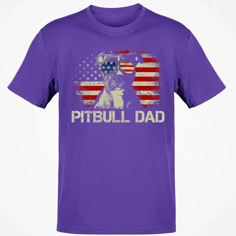 Mens Best Pitbull Dad Ever  American Flag 4th Of July Gift Classic Unisex T-Shirt - 10