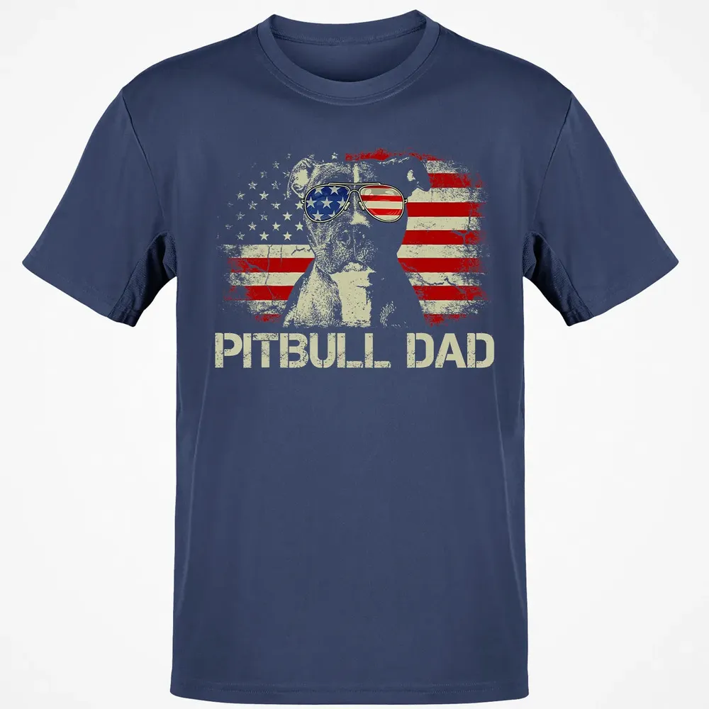 Mens Best Pitbull Dad Ever  American Flag 4th Of July Gift Classic Unisex T-Shirt - 8