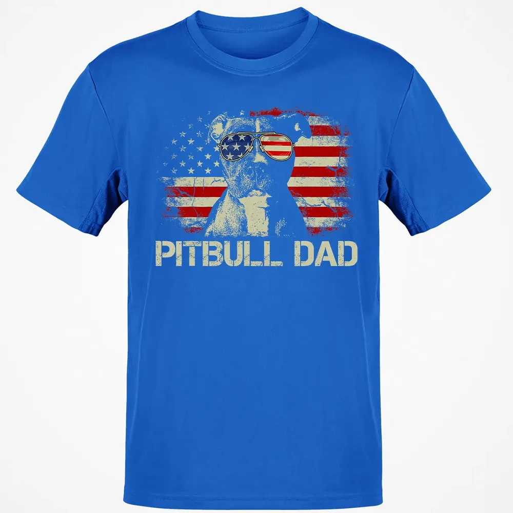 Mens Best Pitbull Dad Ever  American Flag 4th Of July Gift Classic Unisex T-Shirt - 12