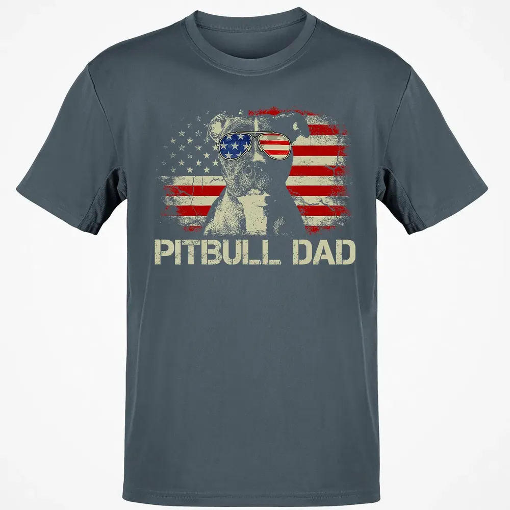 Mens Best Pitbull Dad Ever  American Flag 4th Of July Gift Classic Unisex T-Shirt - 4