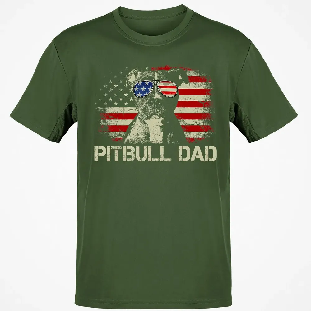 Mens Best Pitbull Dad Ever  American Flag 4th Of July Gift Classic Unisex T-Shirt - 7