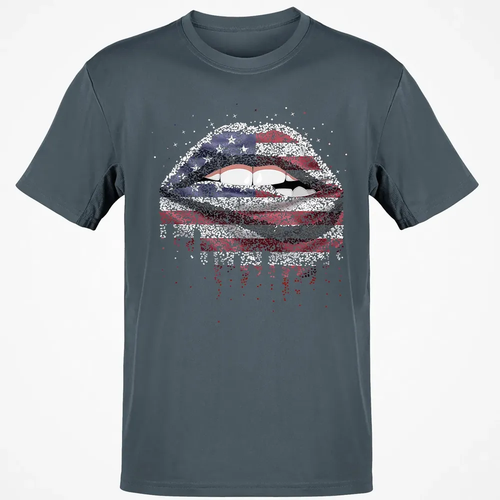 American Flag Sexy Biting Lip 4th Of July USA America Classic Unisex T-Shirt - 4