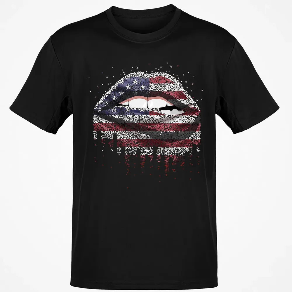 American Flag Sexy Biting Lip 4th Of July USA America Classic Unisex T-Shirt - 2