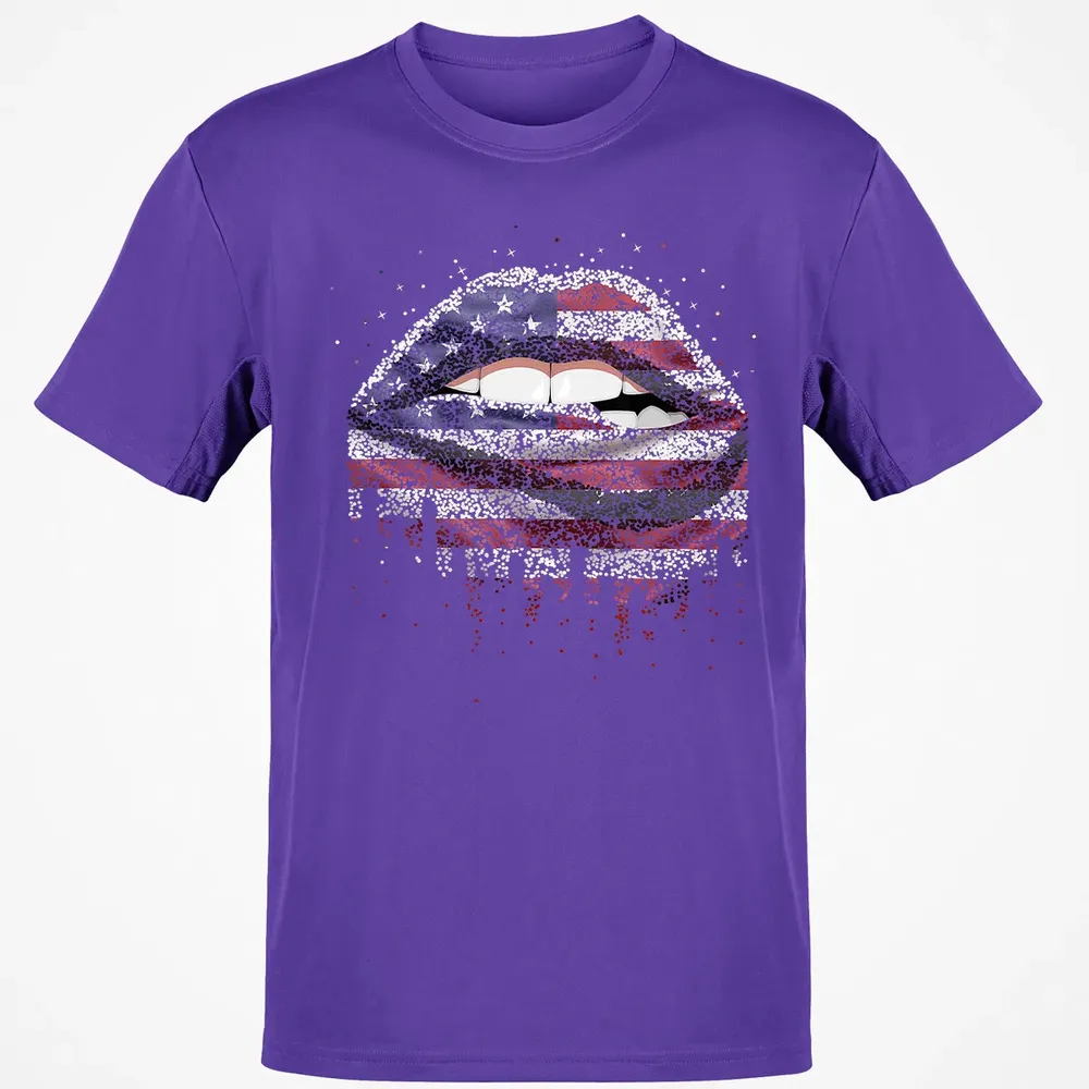 American Flag Sexy Biting Lip 4th Of July USA America Classic Unisex T-Shirt - 10