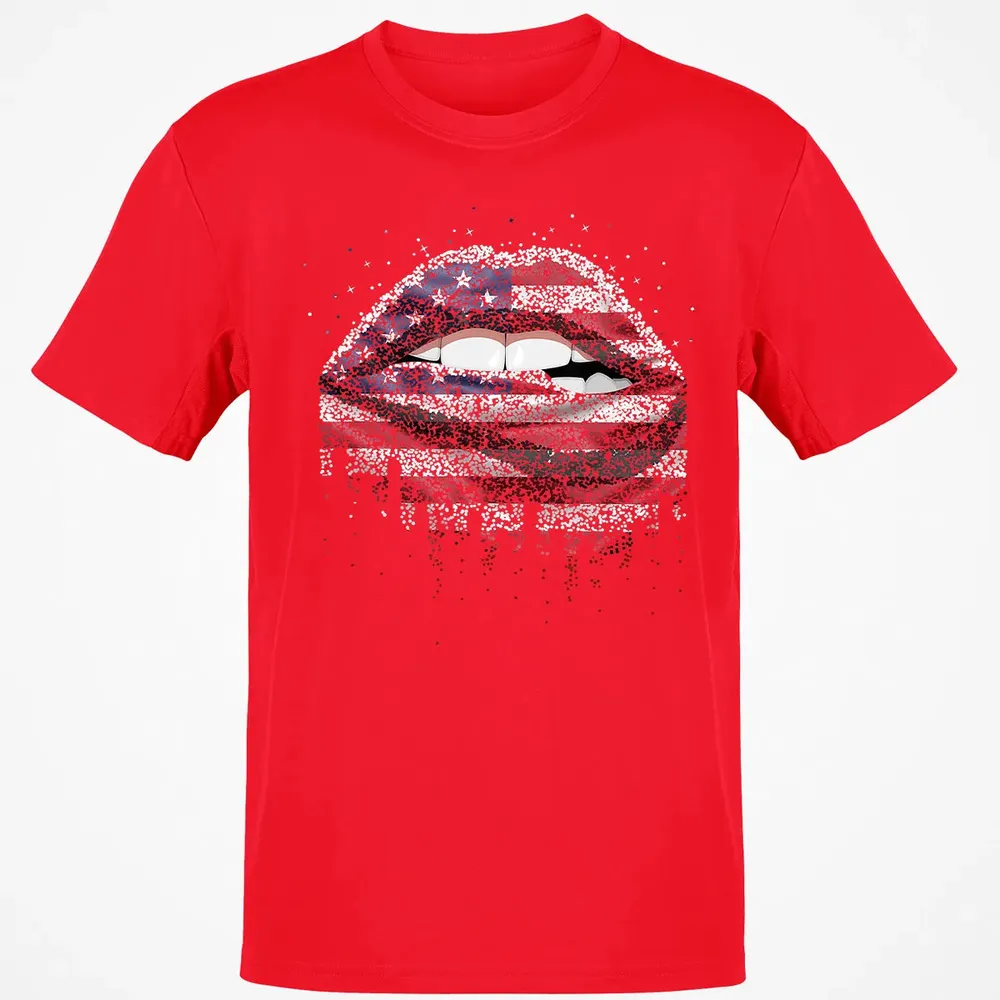 American Flag Sexy Biting Lip 4th Of July USA America Classic Unisex T-Shirt - 11