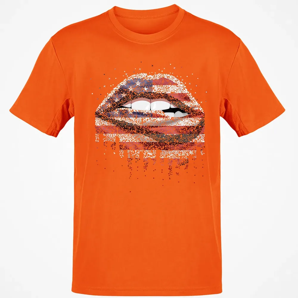 American Flag Sexy Biting Lip 4th Of July USA America Classic Unisex T-Shirt - 9