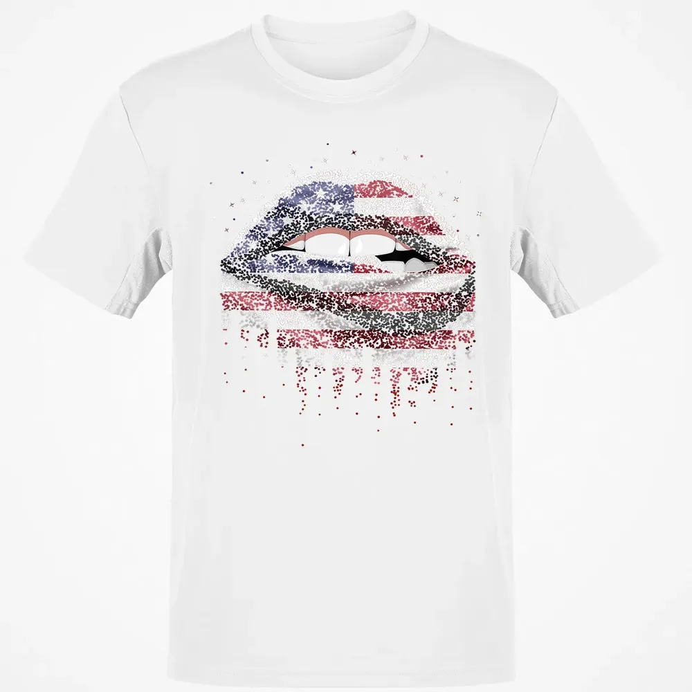 American Flag Sexy Biting Lip 4th Of July USA America Classic Unisex T-Shirt - 13