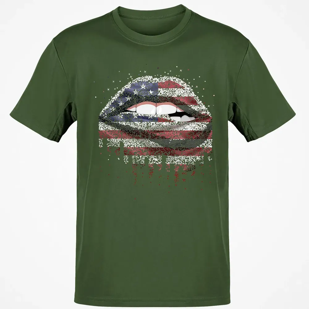 American Flag Sexy Biting Lip 4th Of July USA America Classic Unisex T-Shirt - 7