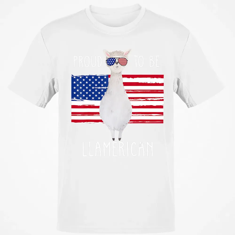 Funny Llama Proud To Be Llamerican 4th of July Women Girls Classic Unisex T-Shirt - 13
