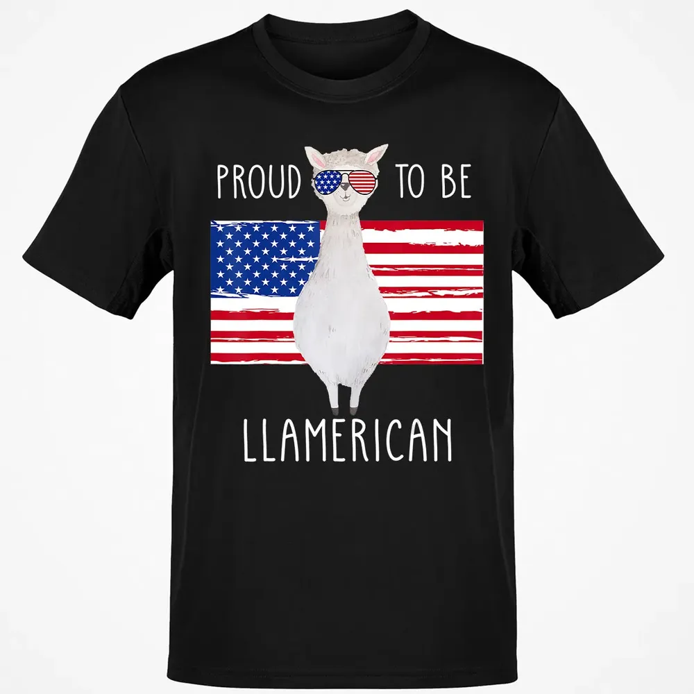 Funny Llama Proud To Be Llamerican 4th of July Women Girls Classic Unisex T-Shirt - 2