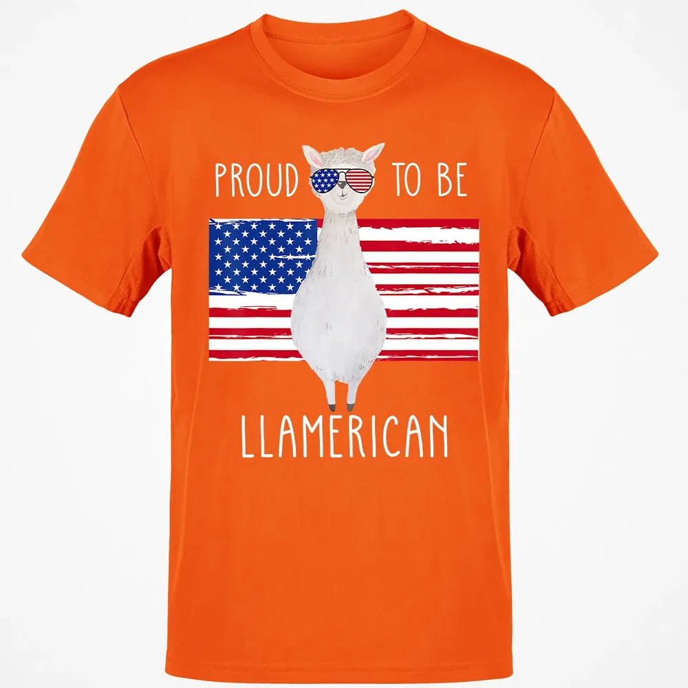Funny Llama Proud To Be Llamerican 4th of July Women Girls Classic Unisex T-Shirt - 9