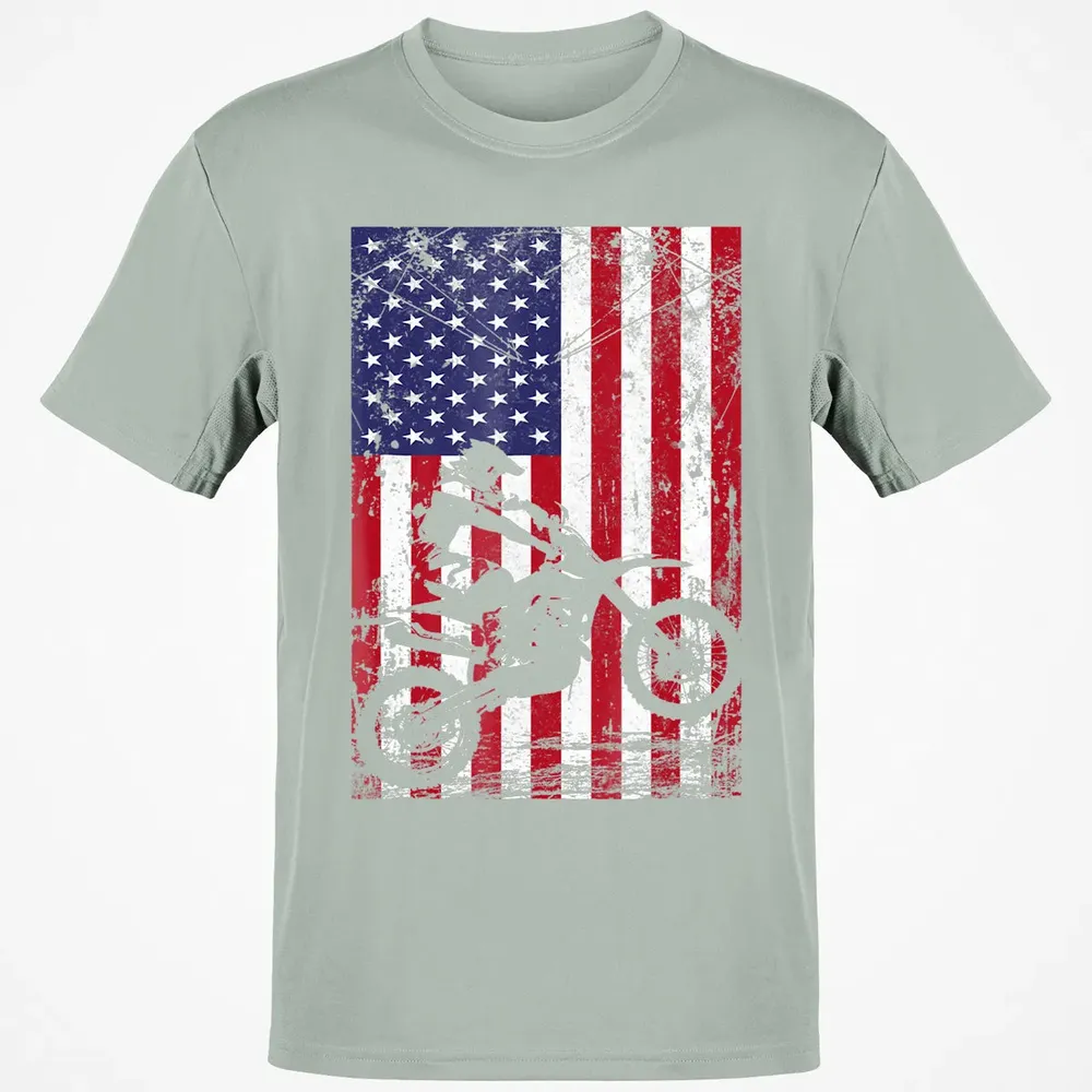 Dirt Bike American Flag  4th of july Classic Unisex T-Shirt - 3