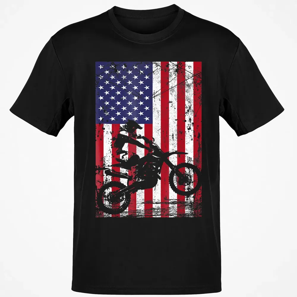 Dirt Bike American Flag  4th of july Classic Unisex T-Shirt - 2