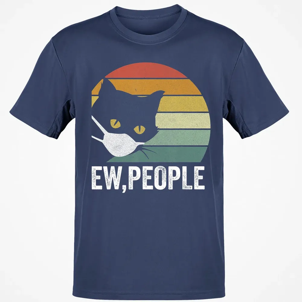 Retro Vintage Ew, people Black Cat Mask Quarantine Funny Cat Classic Unisex T-Shirt - 8