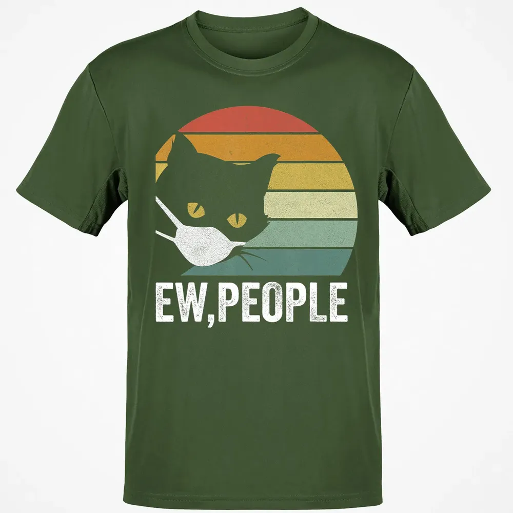 Retro Vintage Ew, people Black Cat Mask Quarantine Funny Cat Classic Unisex T-Shirt - 7