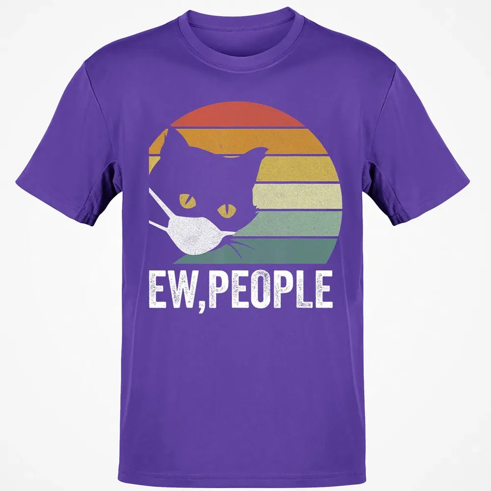 Retro Vintage Ew, people Black Cat Mask Quarantine Funny Cat Classic Unisex T-Shirt - 10