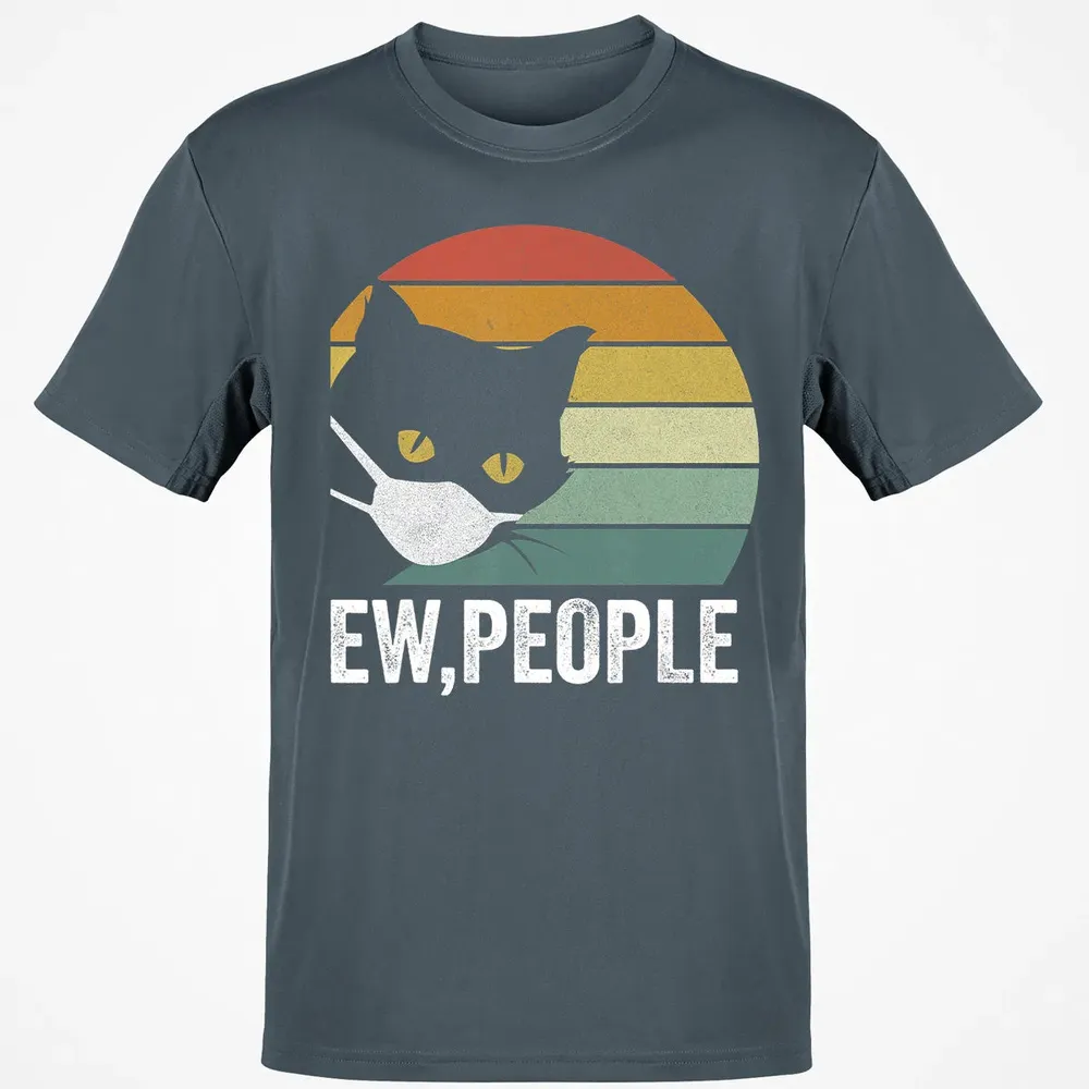 Retro Vintage Ew, people Black Cat Mask Quarantine Funny Cat Classic Unisex T-Shirt - 4