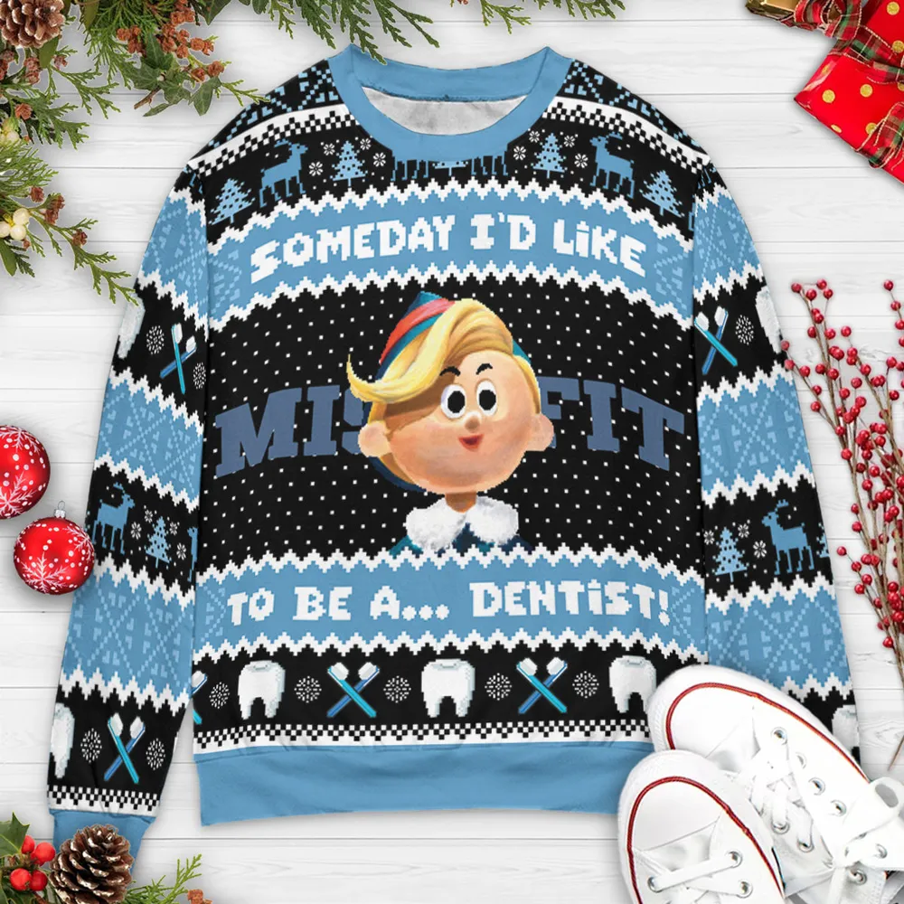 I'd Like To be A Dentist Misfit  Rudolph the Red Nosed Reindeer Ugly Christmas Sweatshirt - 3