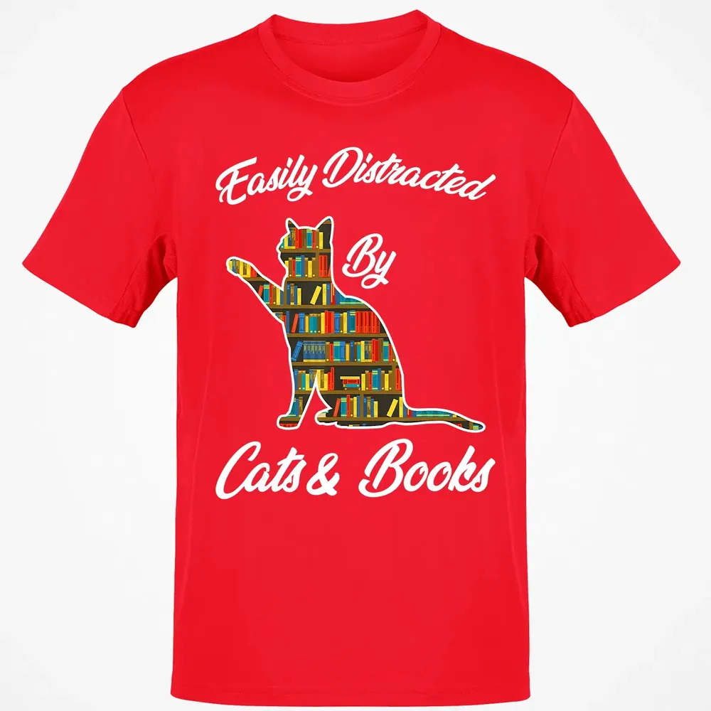 Easily Distracted by Cat & Books Animal Lover Meowing Kitty Classic Unisex T-Shirt - 11