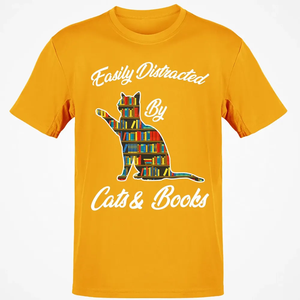 Easily Distracted by Cat & Books Animal Lover Meowing Kitty Classic Unisex T-Shirt - 5