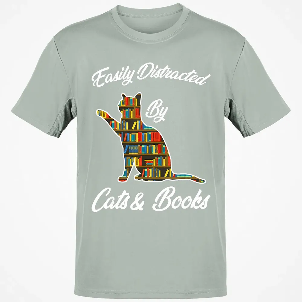 Easily Distracted by Cat & Books Animal Lover Meowing Kitty Classic Unisex T-Shirt - 3