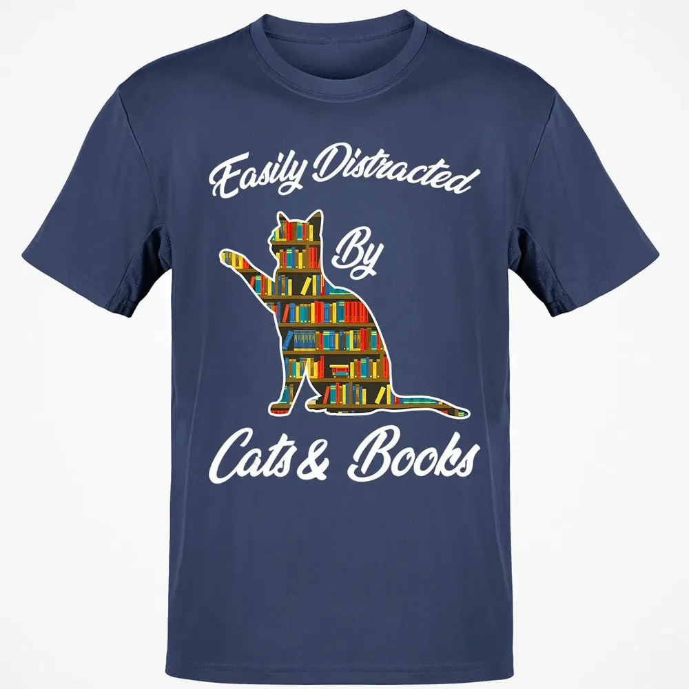 Easily Distracted by Cat & Books Animal Lover Meowing Kitty Classic Unisex T-Shirt - 8