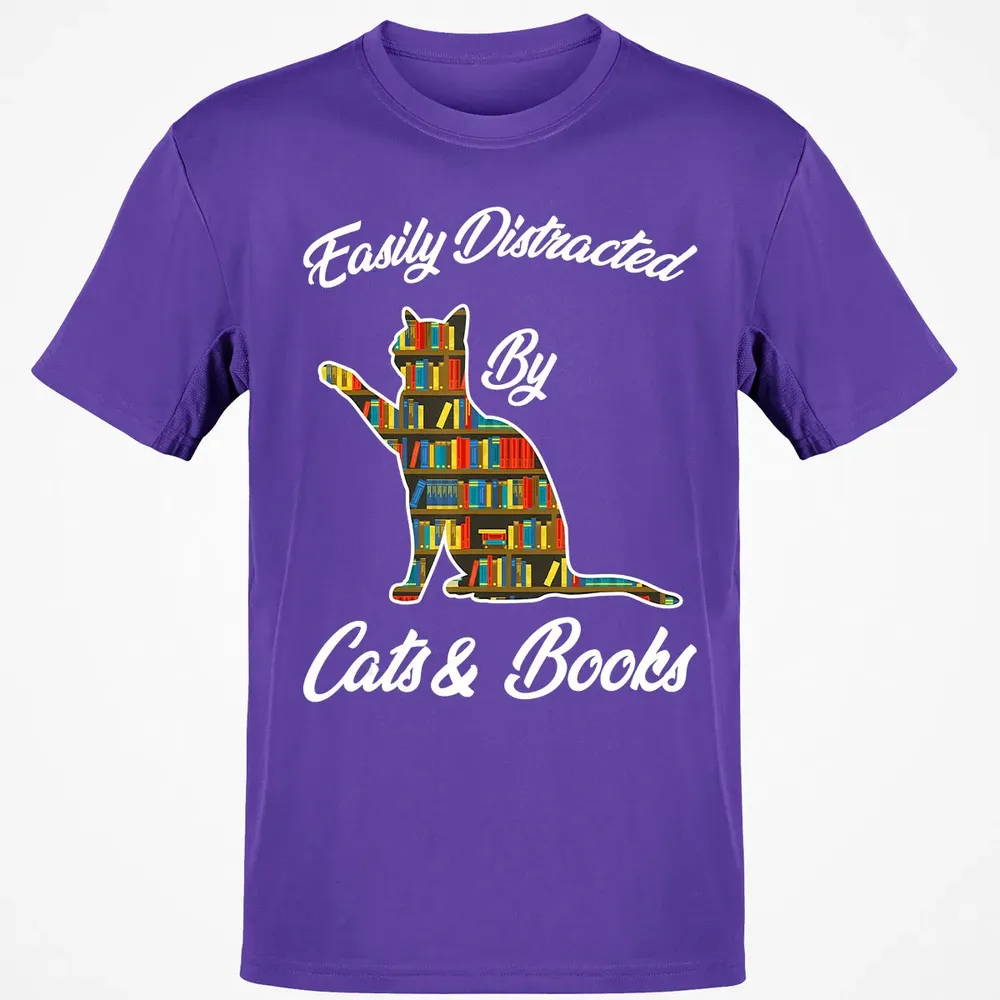Easily Distracted by Cat & Books Animal Lover Meowing Kitty Classic Unisex T-Shirt - 10
