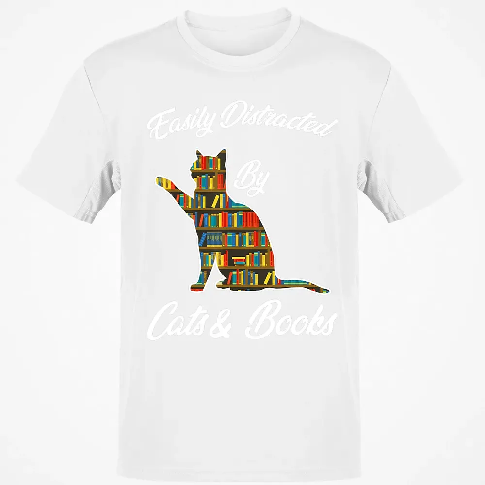 Easily Distracted by Cat & Books Animal Lover Meowing Kitty Classic Unisex T-Shirt - 13