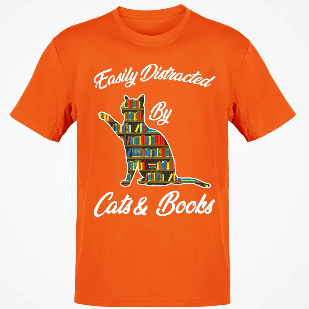 Easily Distracted by Cat & Books Animal Lover Meowing Kitty Classic Unisex T-Shirt - 9