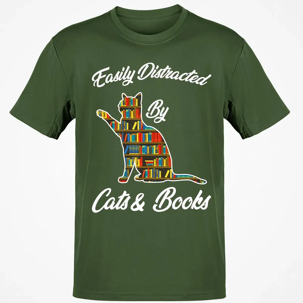 Easily Distracted by Cat & Books Animal Lover Meowing Kitty Classic Unisex T-Shirt - 7