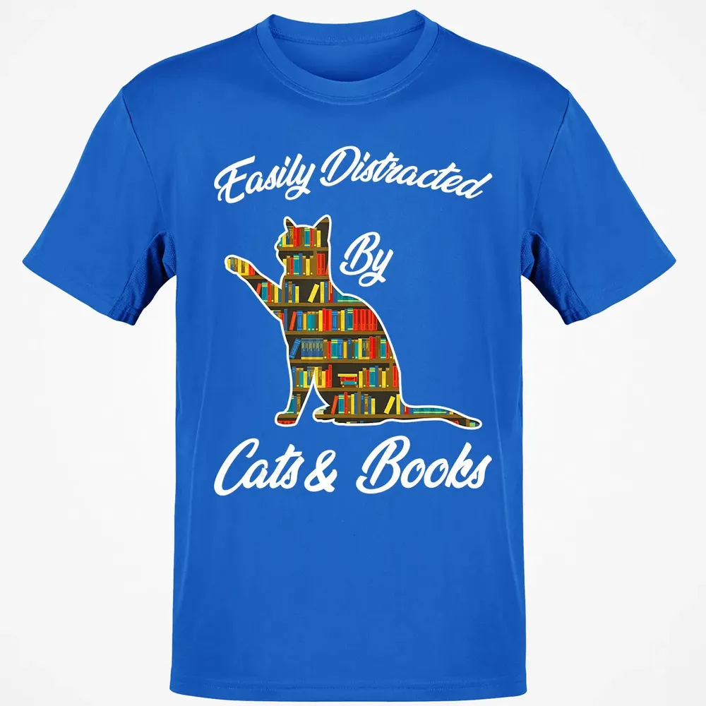 Easily Distracted by Cat & Books Animal Lover Meowing Kitty Classic Unisex T-Shirt - 12