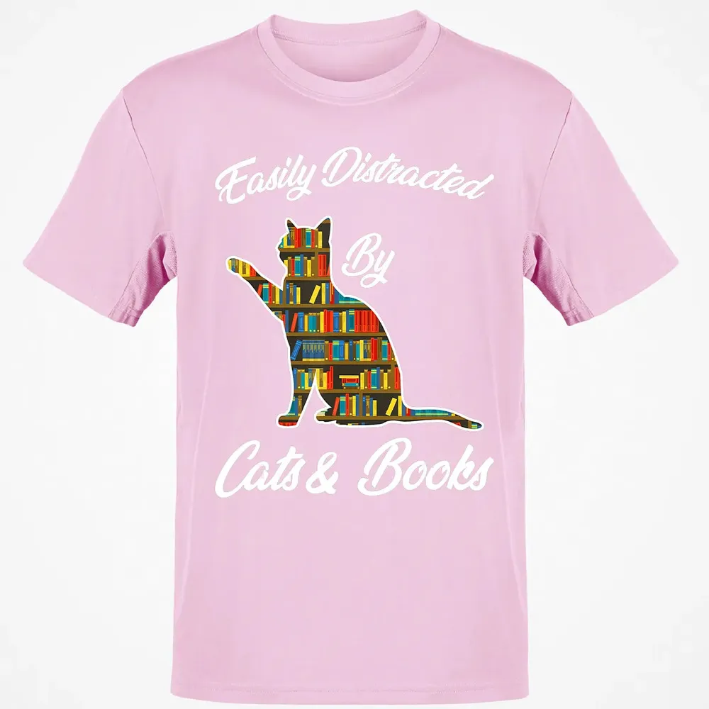 Easily Distracted by Cat & Books Animal Lover Meowing Kitty Classic Unisex T-Shirt - 6