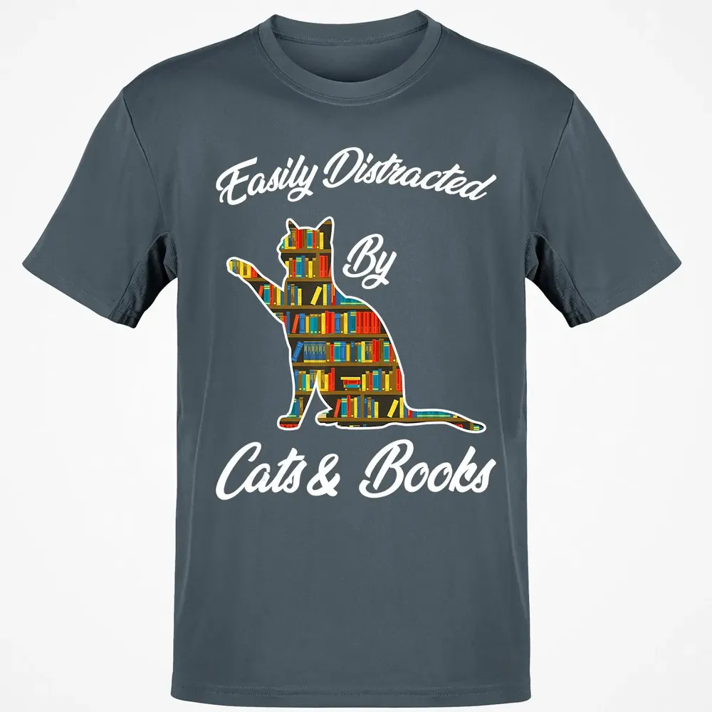 Easily Distracted by Cat & Books Animal Lover Meowing Kitty Classic Unisex T-Shirt - 4