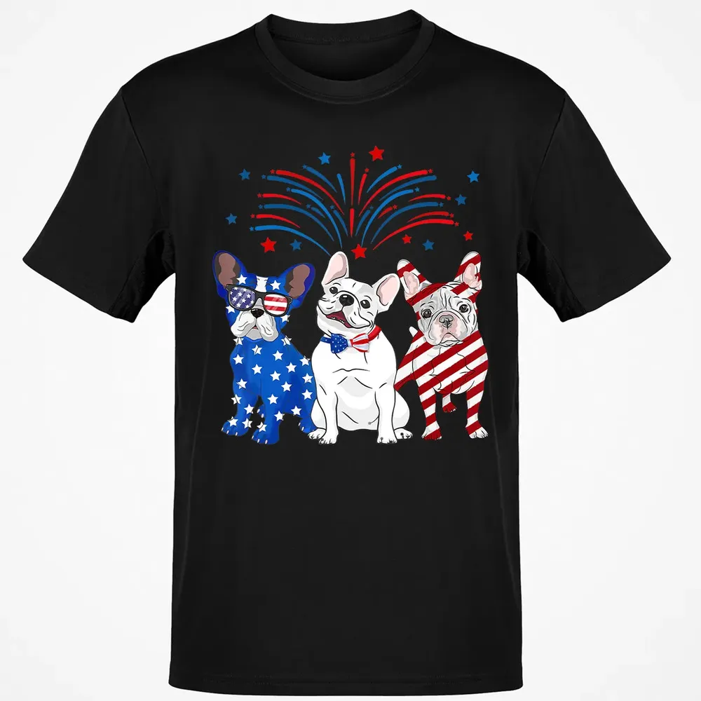 American Flag USA 4th of July French Bulldogs Classic Unisex T-Shirt - 2