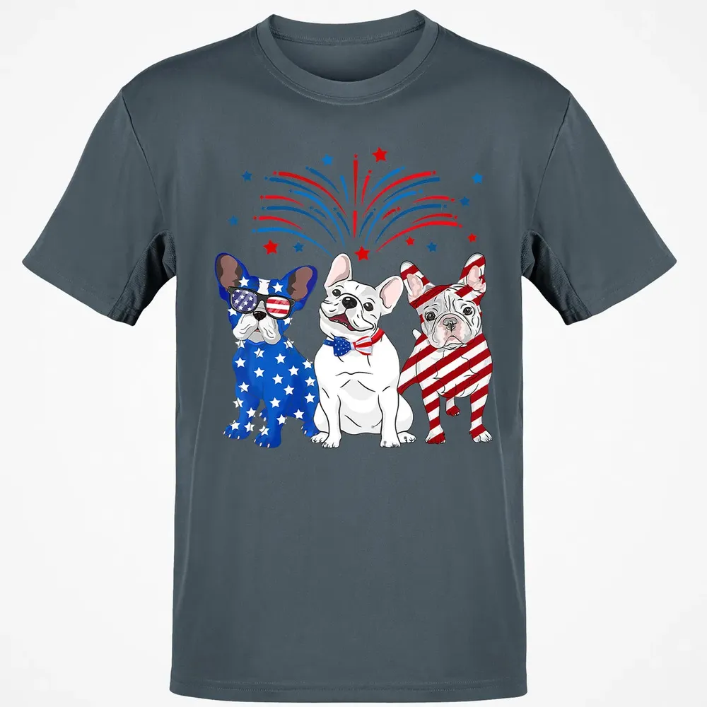 American Flag USA 4th of July French Bulldogs Classic Unisex T-Shirt - 4